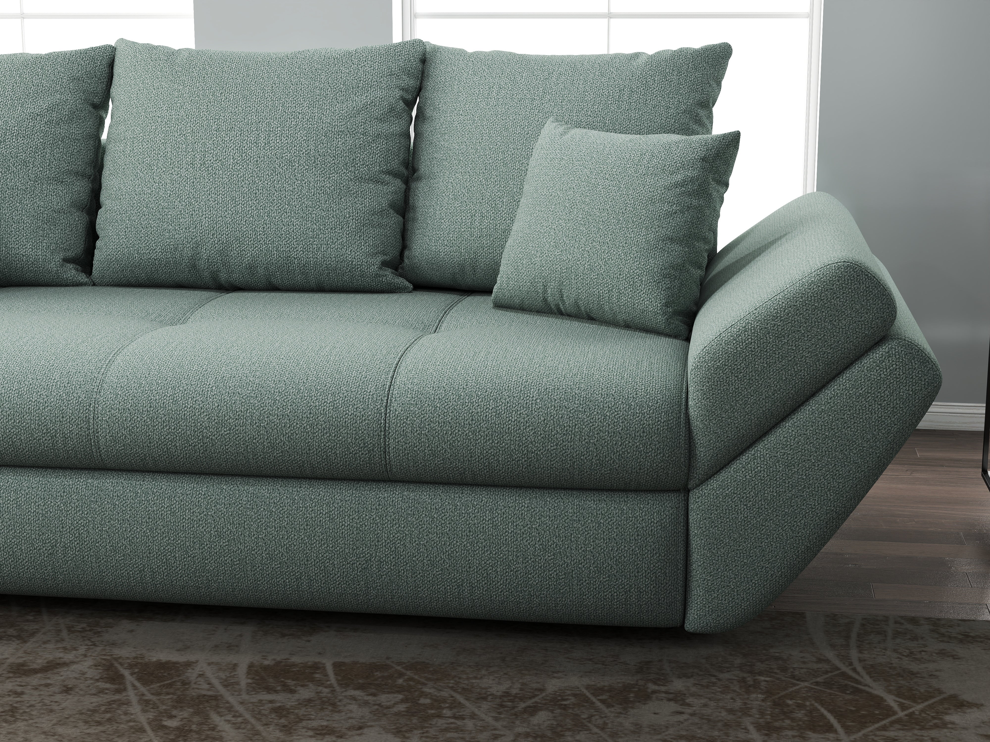 Canapea extensibilă dumonde cu ladă de depozitare si sezut confortabil din spuma HR, Loana Mint 250x100 cm Fabrica