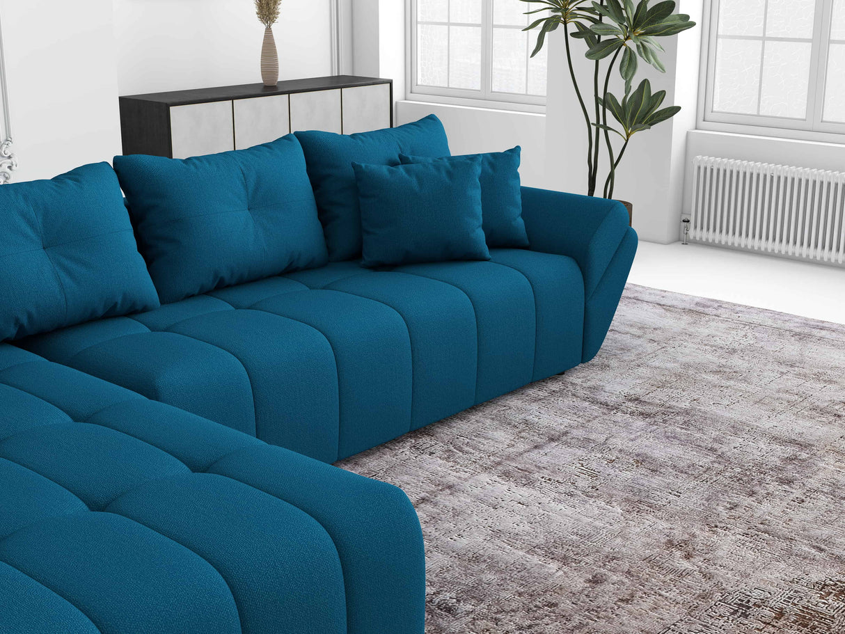 Colțar extensibil dumonde cu ladă de depozitare si sezut confortabil din spuma HR, Berlin XL Enjoy Verde Petrol 350x185 cm Fabrica