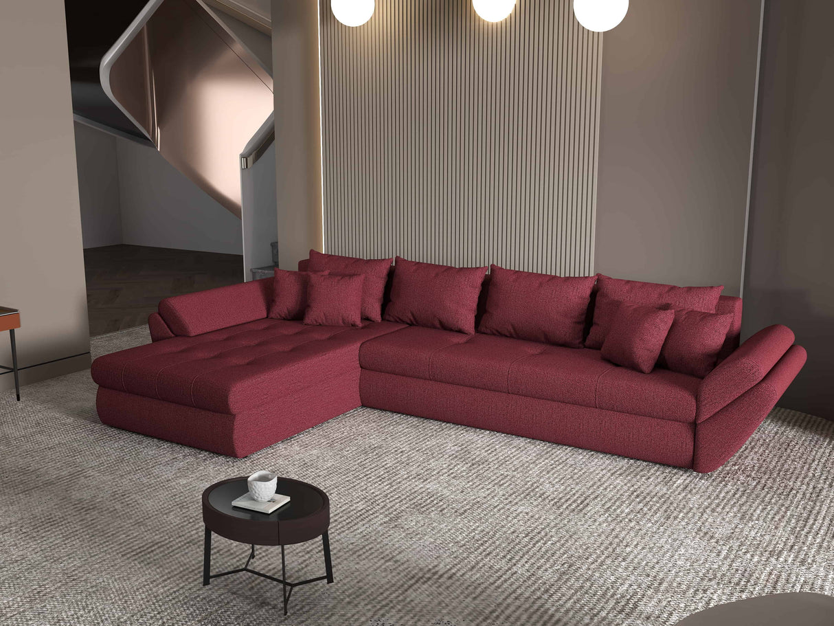 Colțar extensibil dumonde cu ladă de depozitare si sezut confortabil din spuma HR, Loana XL Enjoy Rosu 335x185 cm Fabrica