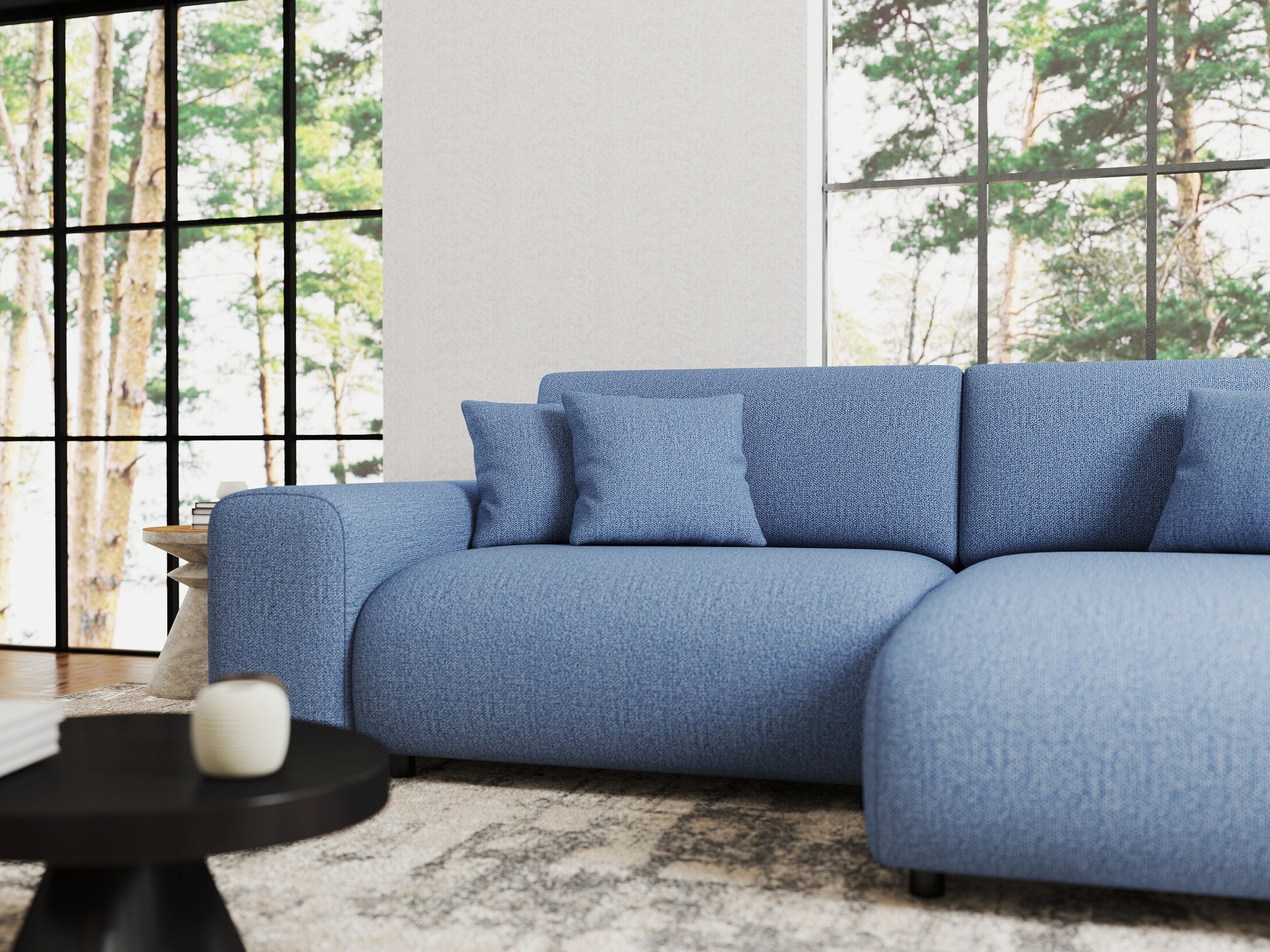 Colțar extensibil dumonde cu ladă de depozitare si sezut confortabil din spuma HR, Sarina Enjoy Albastru 255x168 cm II