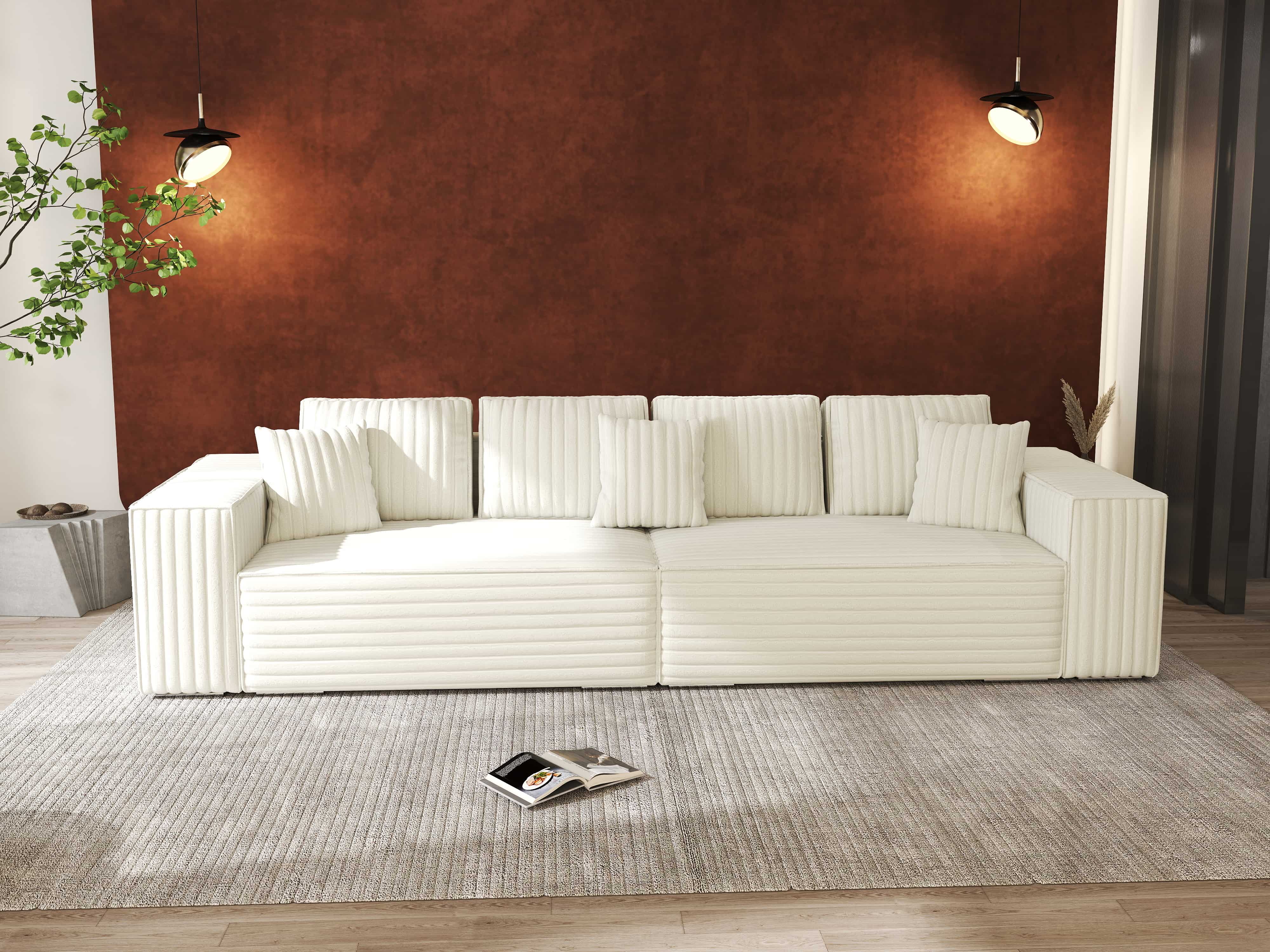 Canapea extensibilă dumonde cu ladă de depozitare si sezut confortabil din spuma HR, Dream Ambience Alb 310x100 cm Fabrica