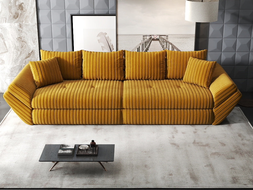 Canapea extensibilă dumonde cu ladă de depozitare si sezut confortabil din spuma HR, Loana Ambience Mustar 300x100 cm Fabrica