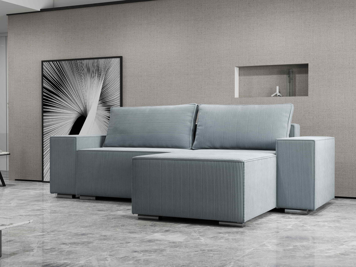 Colțar extensibil dumonde cu ladă de depozitare si sezut confortabil din spuma HR, Dream Zoom Gri Mint 290x185 cm II Fabrica