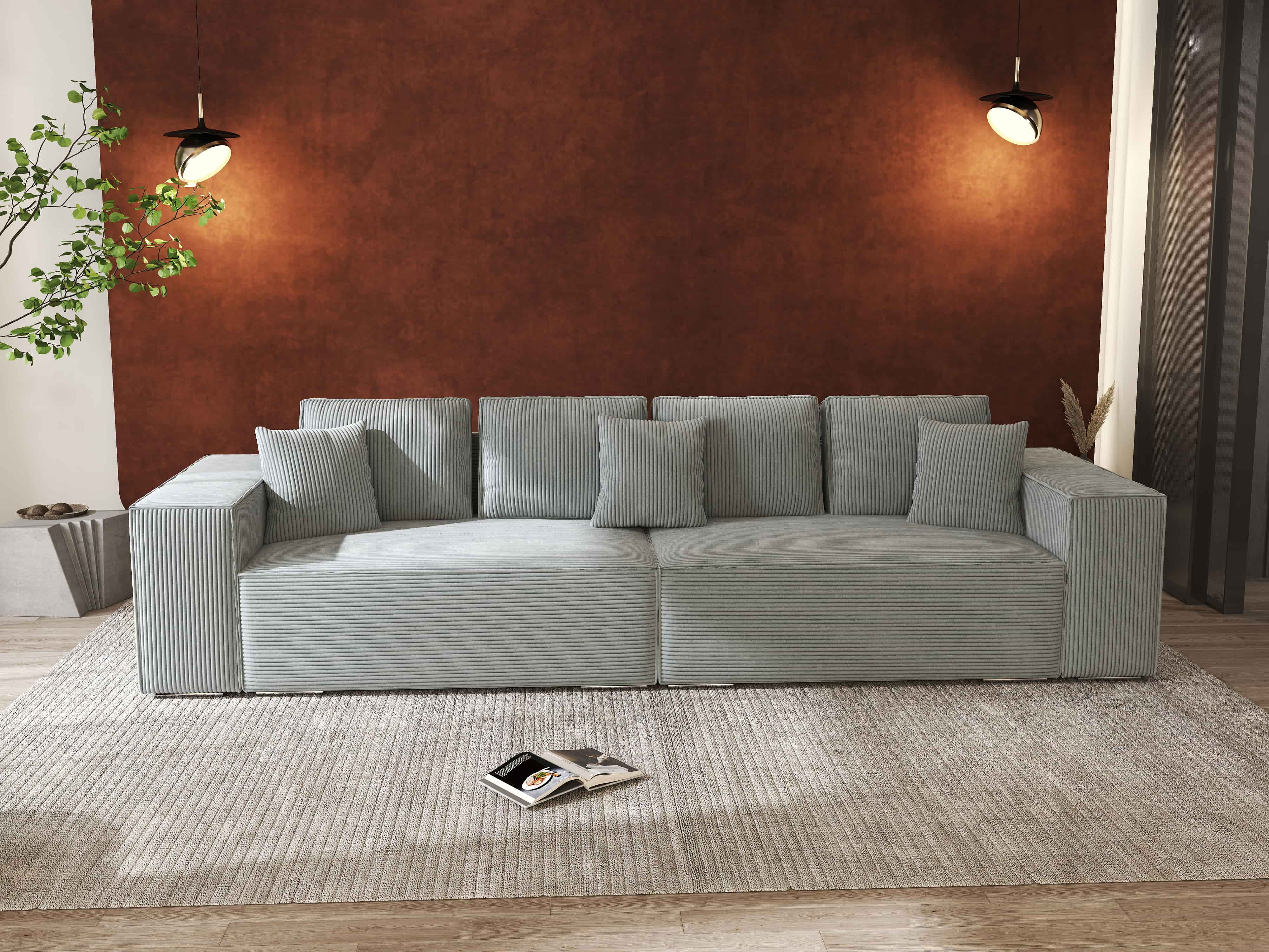 Canapea extensibilă dumonde cu ladă de depozitare si sezut confortabil din spuma HR, Dream Zoom Grey 310x100 cm Fabrica