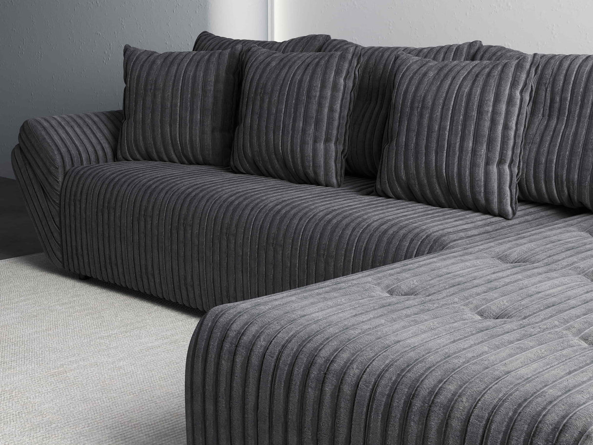 Colțar extensibil dumonde cu ladă de depozitare si sezut confortabil din spuma HR, Berlin XL Ambience Grey II 350x185 cm Fabrica