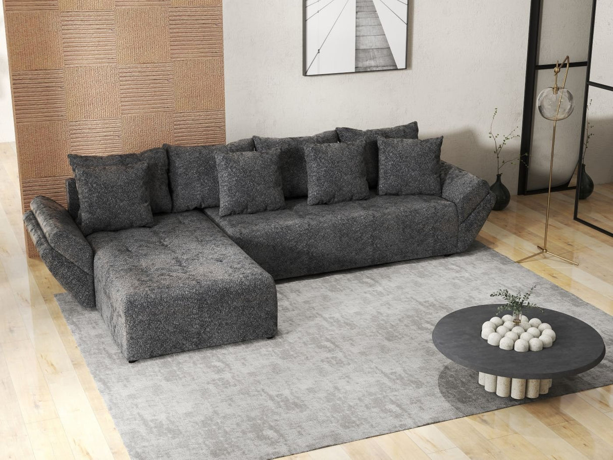 Colțar extensibil dumonde cu ladă de depozitare si sezut confortabil din spuma HR, Berlin XL Euphoria Black 350x185 cm II Fabrica