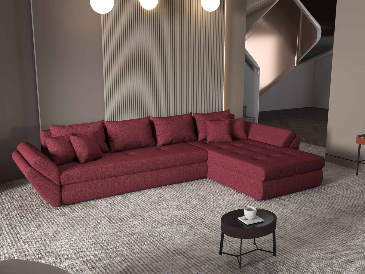Colțar extensibil dumonde cu ladă de depozitare si sezut confortabil din spuma HR, Loana XL Enjoy Rosu II 335x185 cm Fabrica
