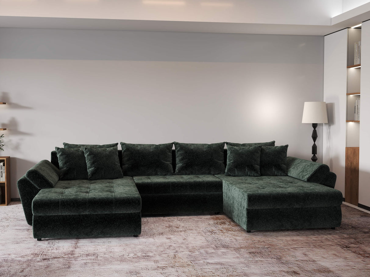 Colțar extensibil dumonde cu ladă de depozitare si sezut confortabil din spuma HR, Loana U Verde Euphoria 355x185 cm Fabrica