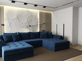 Colțar extensibil dumonde cu ladă de depozitare si sezut confortabil din spuma HR, Loana U Bleumarin Zoom 355x185 cm Fabrica