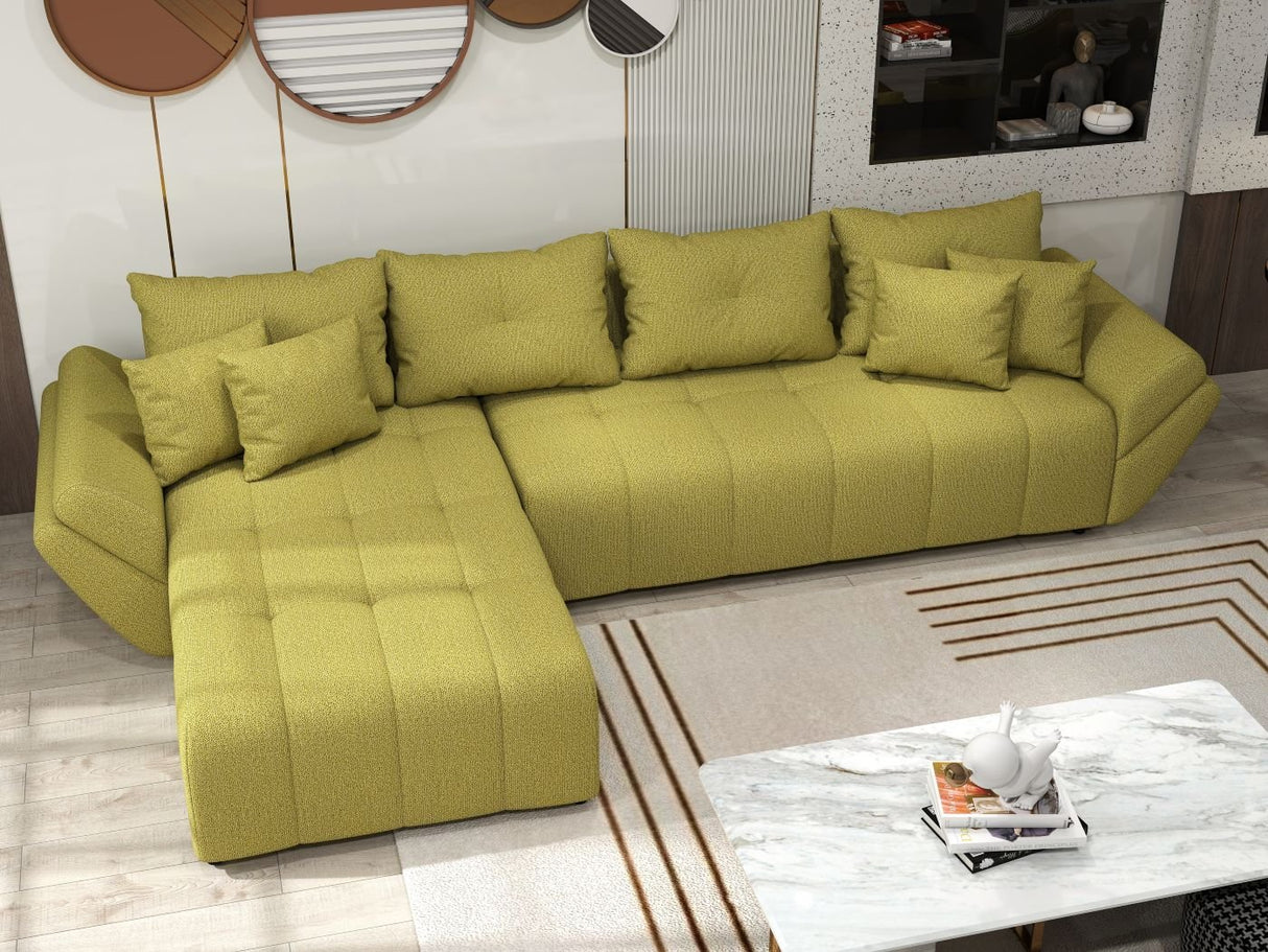 Colțar extensibil dumonde cu ladă de depozitare si sezut confortabil din spuma HR, Berlin XL Enjoy Green 350x185 cm Fabrica