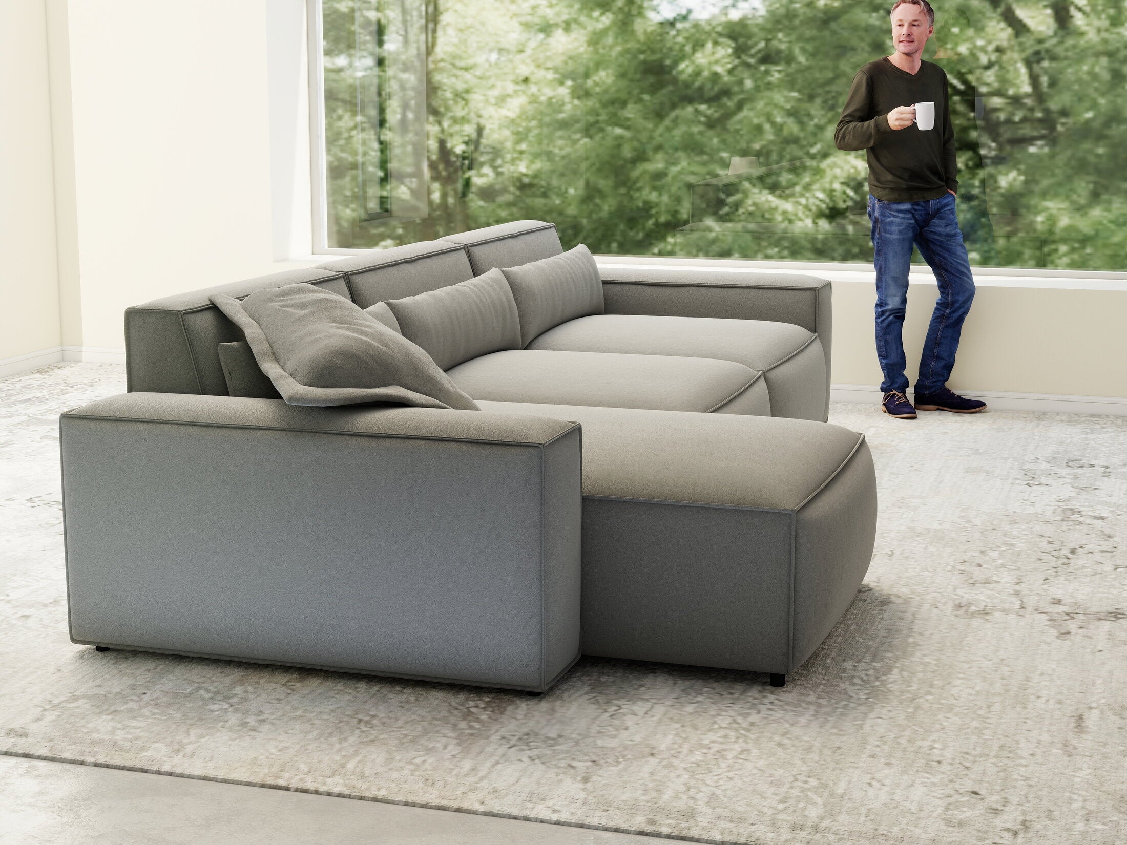 Colțar dumonde cu sezut confortabil din spuma HR, Marvelo XL Royal Gri 366x175 cm