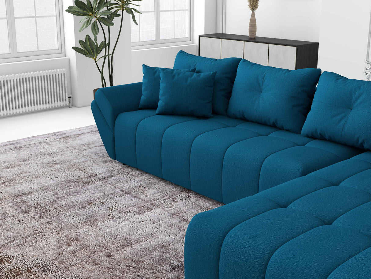 Colțar extensibil dumonde cu ladă de depozitare si sezut confortabil din spuma HR, Berlin XL Enjoy Verde Petrol 350x185 cm II Fabrica