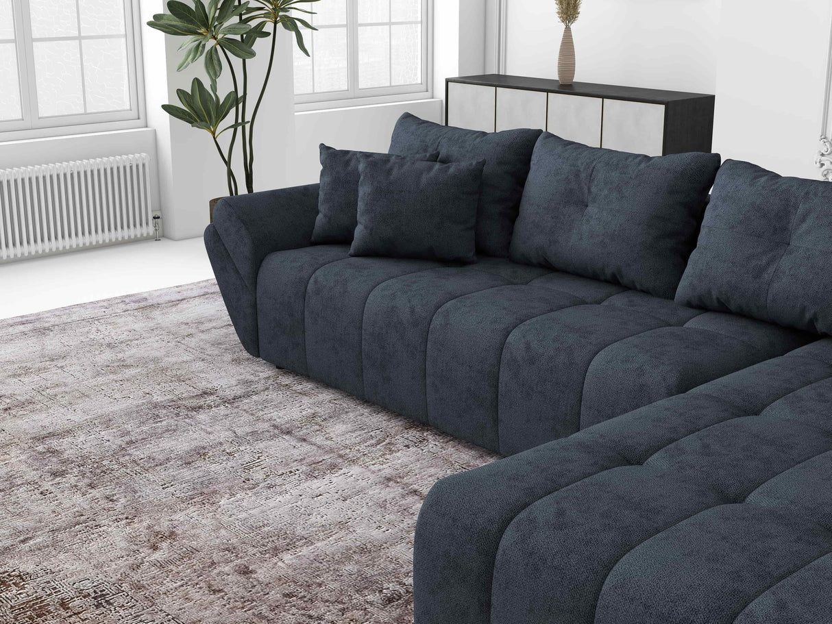 Colțar extensibil dumonde cu ladă de depozitare si sezut confortabil din spuma HR,Berlin XL Enjoy Lux Grey Antracit 350x185 cm II Fabrica