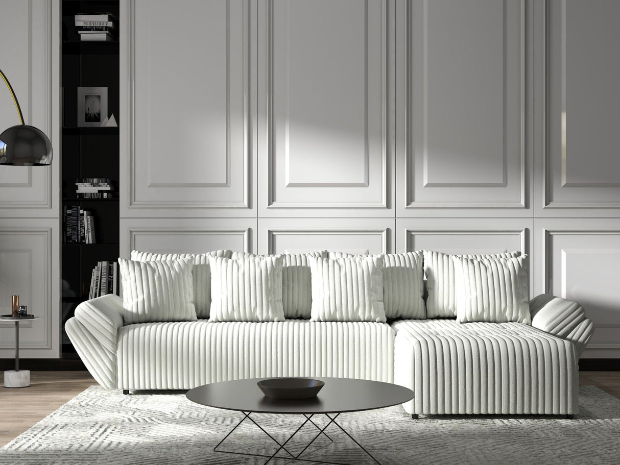 Colțar extensibil dumonde cu ladă de depozitare si sezut confortabil din spuma HR, Berlin XL Ambience Ivory II 350x185 cm Fabrica