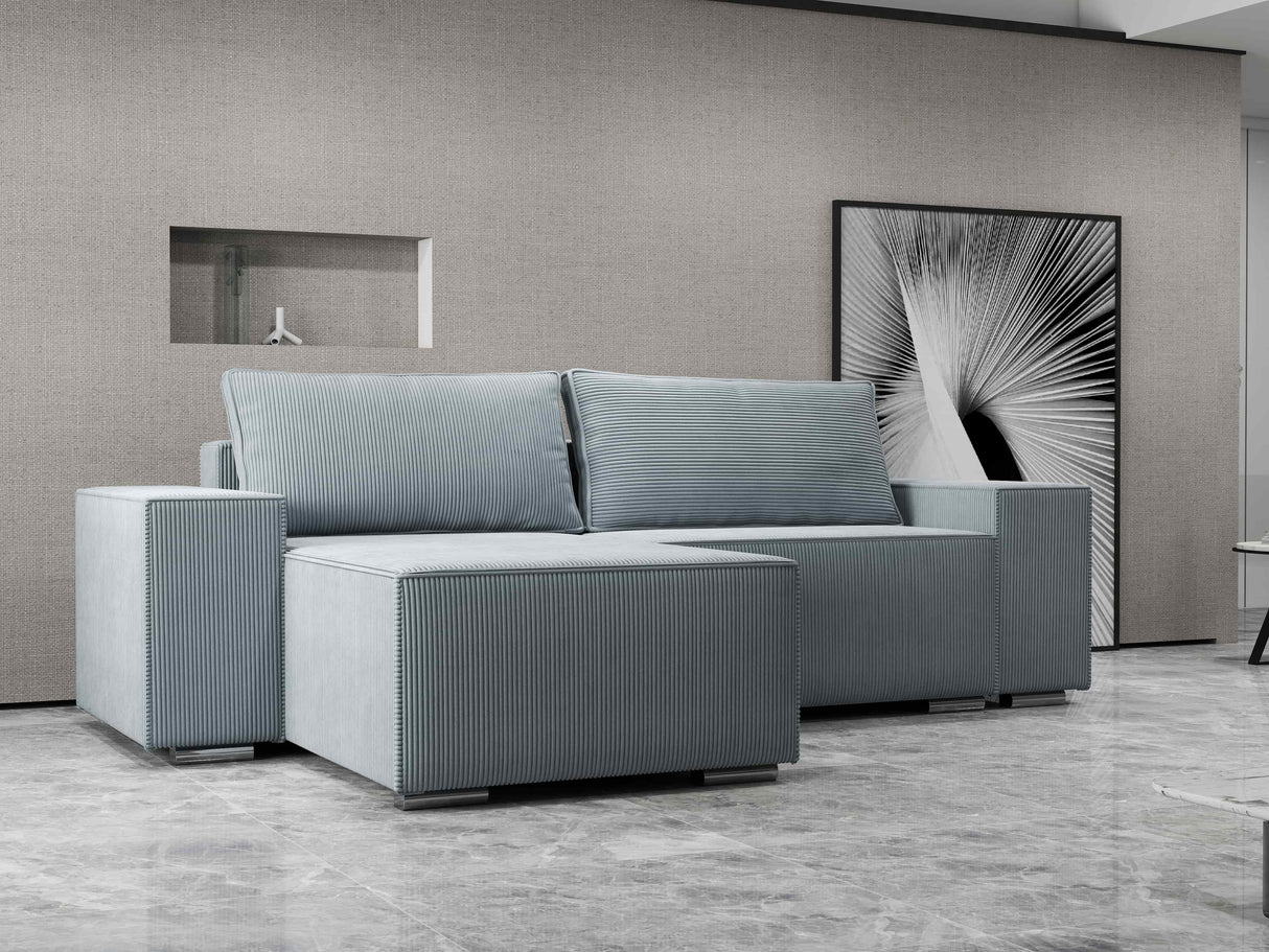 Colțar extensibil dumonde cu ladă de depozitare si sezut confortabil din spuma HR, Dream Zoom Gri Mint 290x185 cm Fabrica