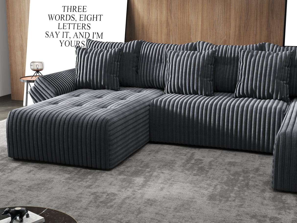 Colțar extensibil dumonde cu ladă de depozitare si sezut confortabil din spuma HR, Berlin U Gri Ambience 380x180 cm Fabrica