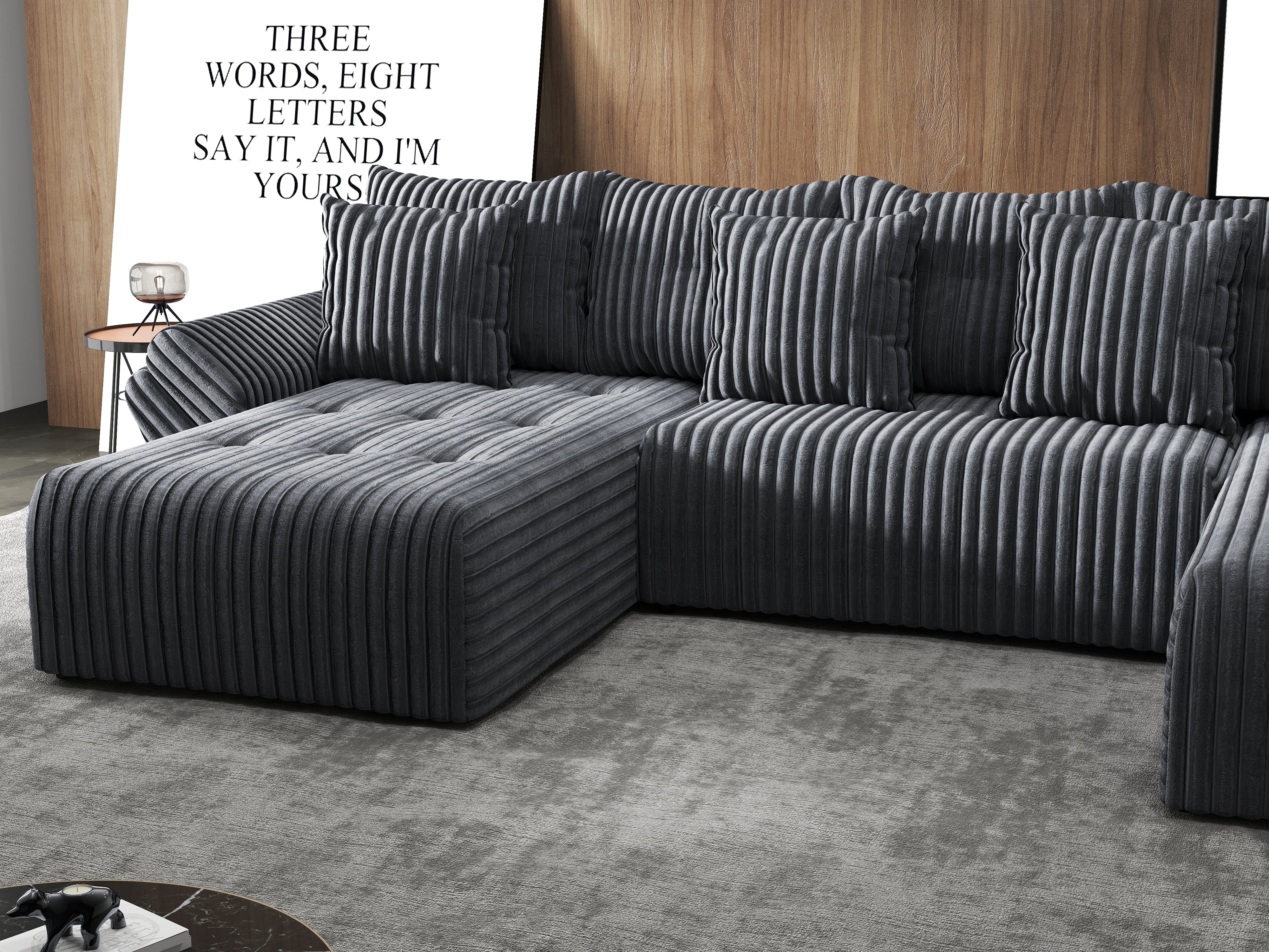Colțar extensibil dumonde cu ladă de depozitare si sezut confortabil din spuma HR, Berlin U Gri Ambience 380x180 cm Fabrica