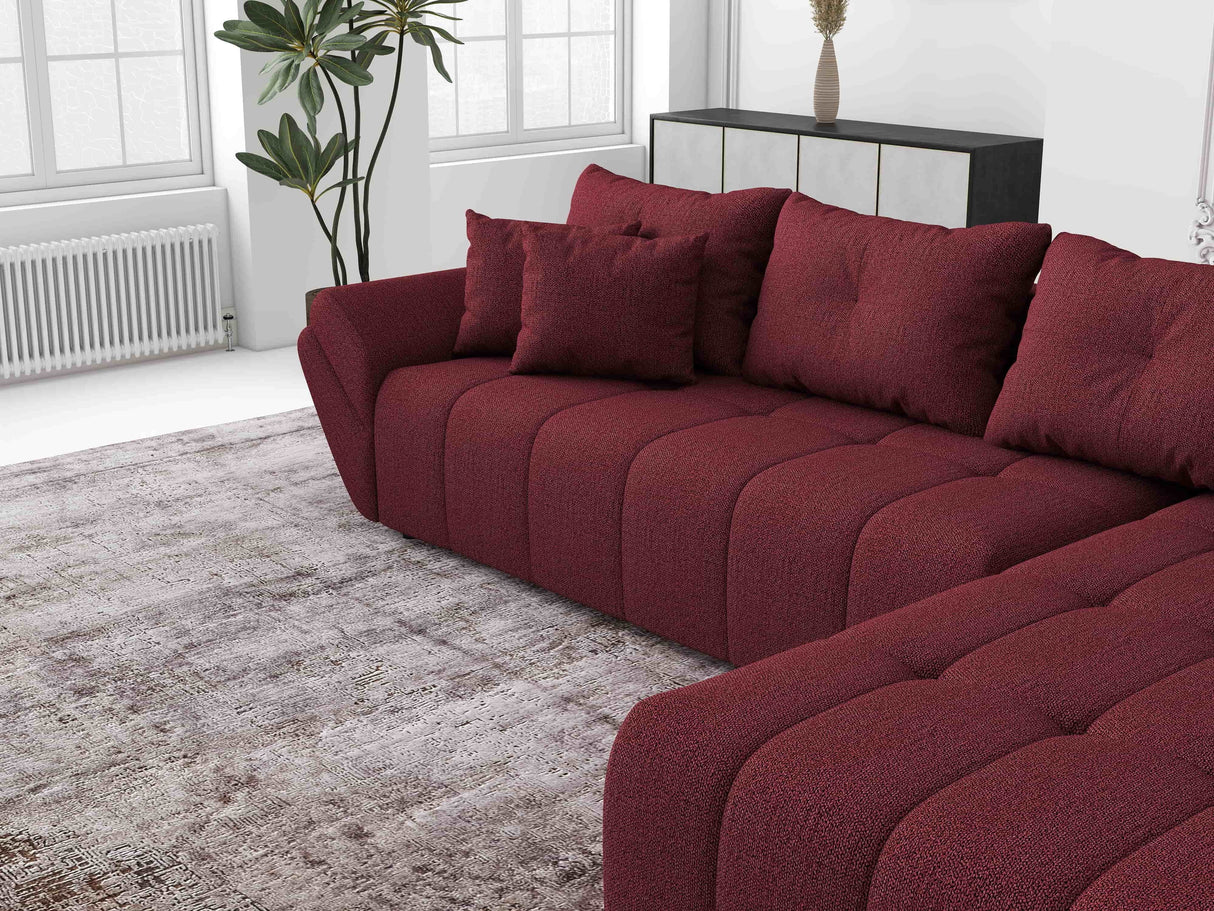 Colțar extensibil dumonde cu ladă de depozitare si sezut confortabil din spuma HR, Berlin XL Enjoy Lux Red 350x185 cm II Fabrica