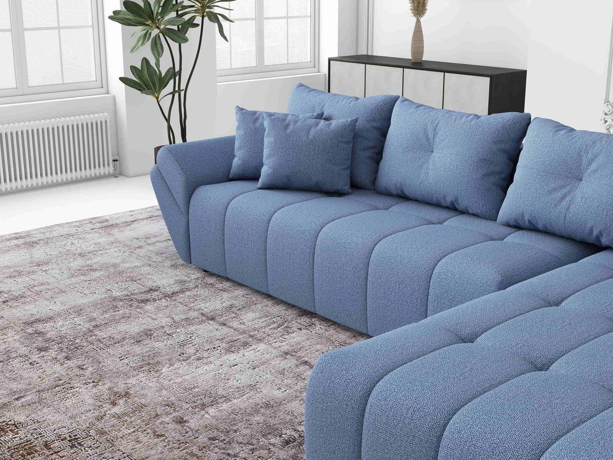 Colțar extensibil dumonde cu ladă de depozitare si sezut confortabil din spuma HR, Berlin XL Enjoy Lux Blue 350x185 cm II Fabrica