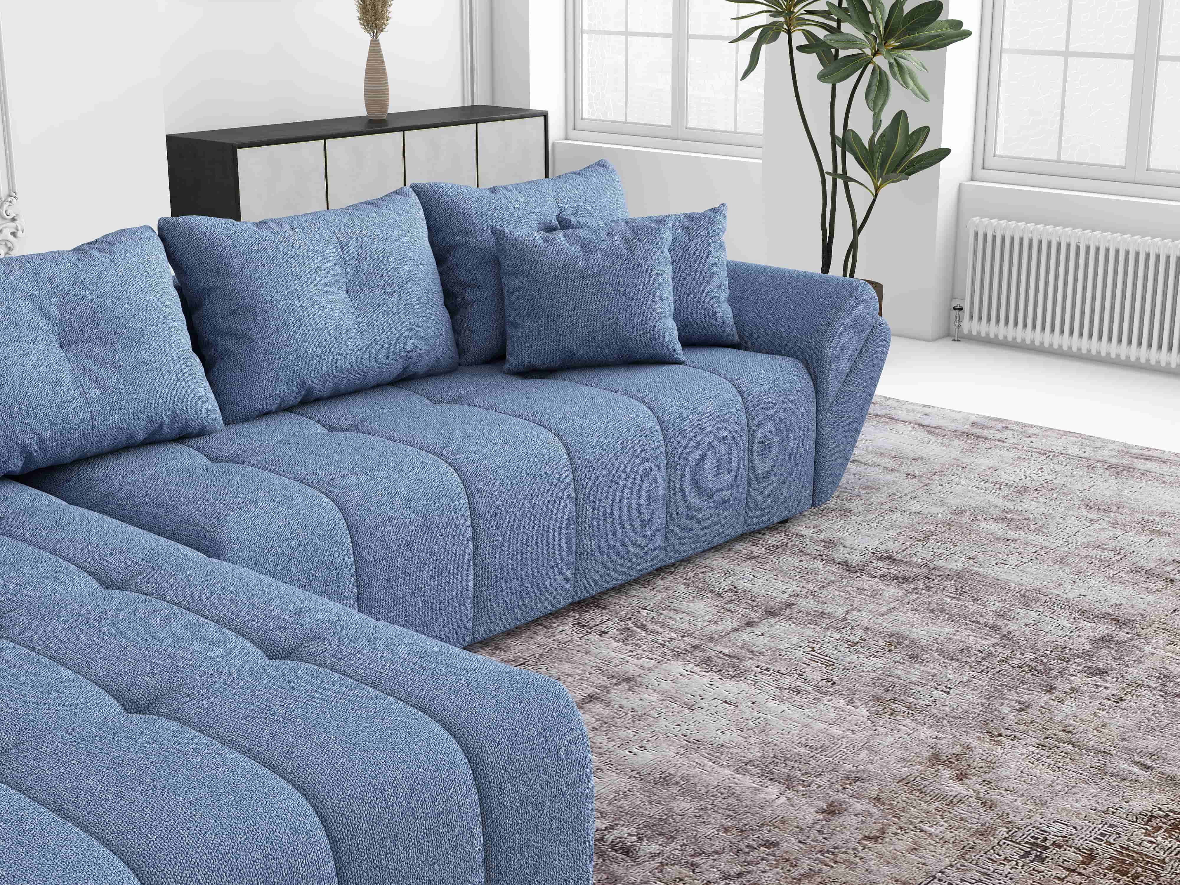 Colțar extensibil dumonde cu ladă de depozitare si sezut confortabil din spuma HR, Berlin XL Enjoy Lux Blue 350x185 cm Fabrica
