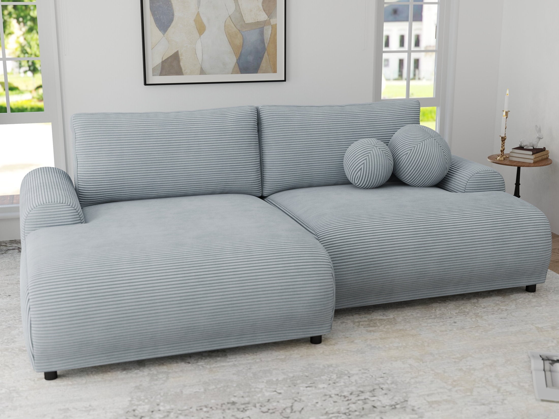 Colțar extensibil dumonde cu ladă de depozitare și șezut confortabil din spumă HR, Carlo Zoom Gri Mint 240x145 cm