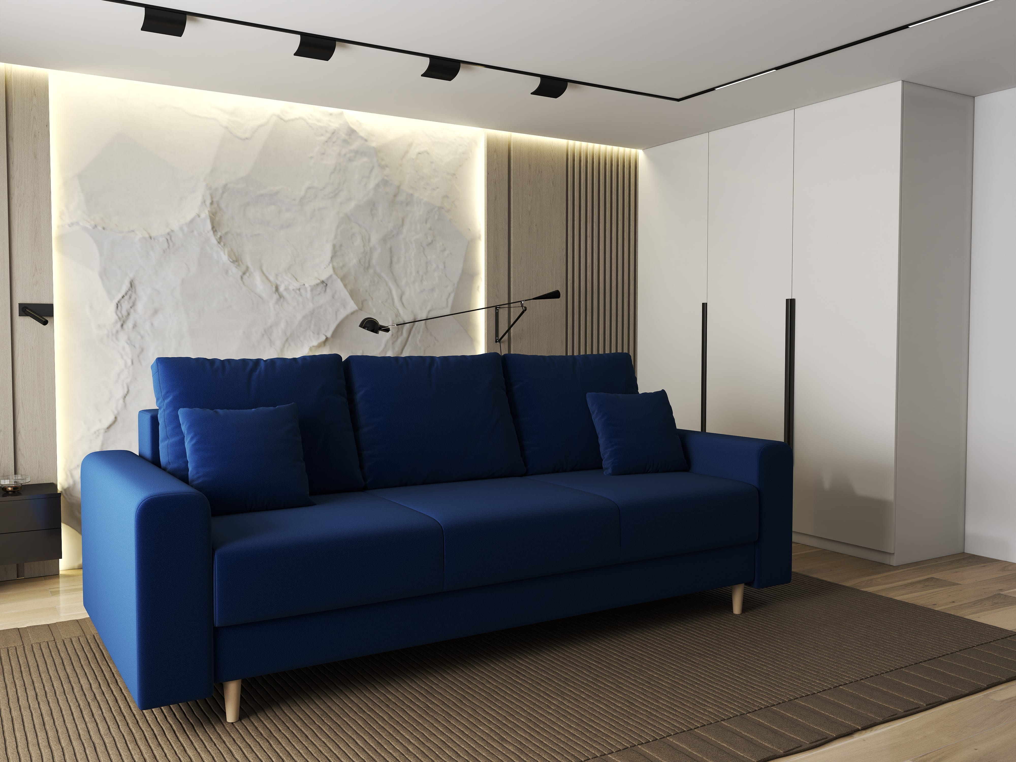 Canapea extensibilă dumonde cu ladă de depozitare si sezut confortabil din spuma HR, Kronos Royal Albastru 210x100 cm fabrica