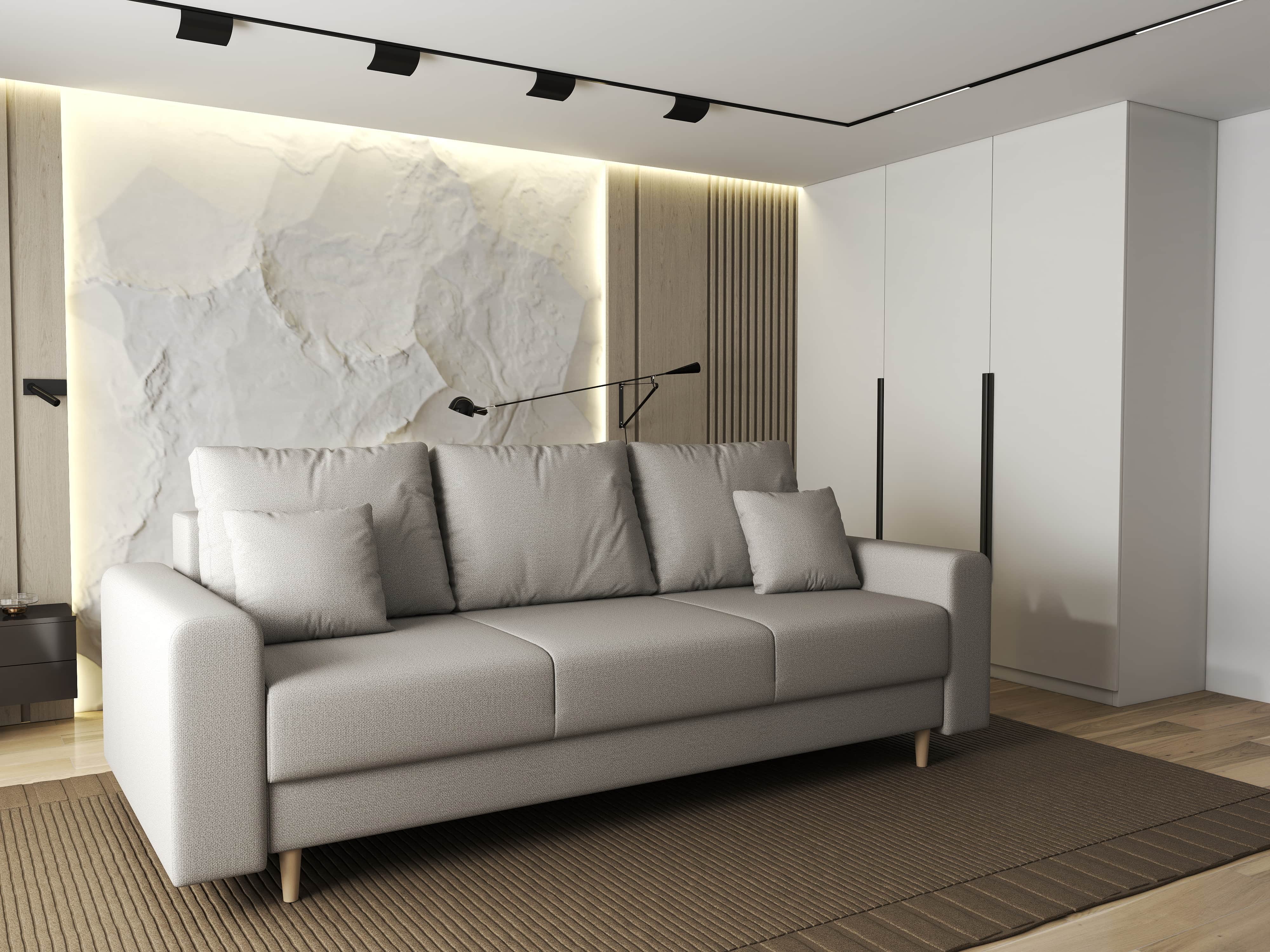 Canapea extensibilă dumonde cu ladă de depozitare si sezut confortabil din spuma HR, Kronos Enjoy Bej 210x100 cm fabrica