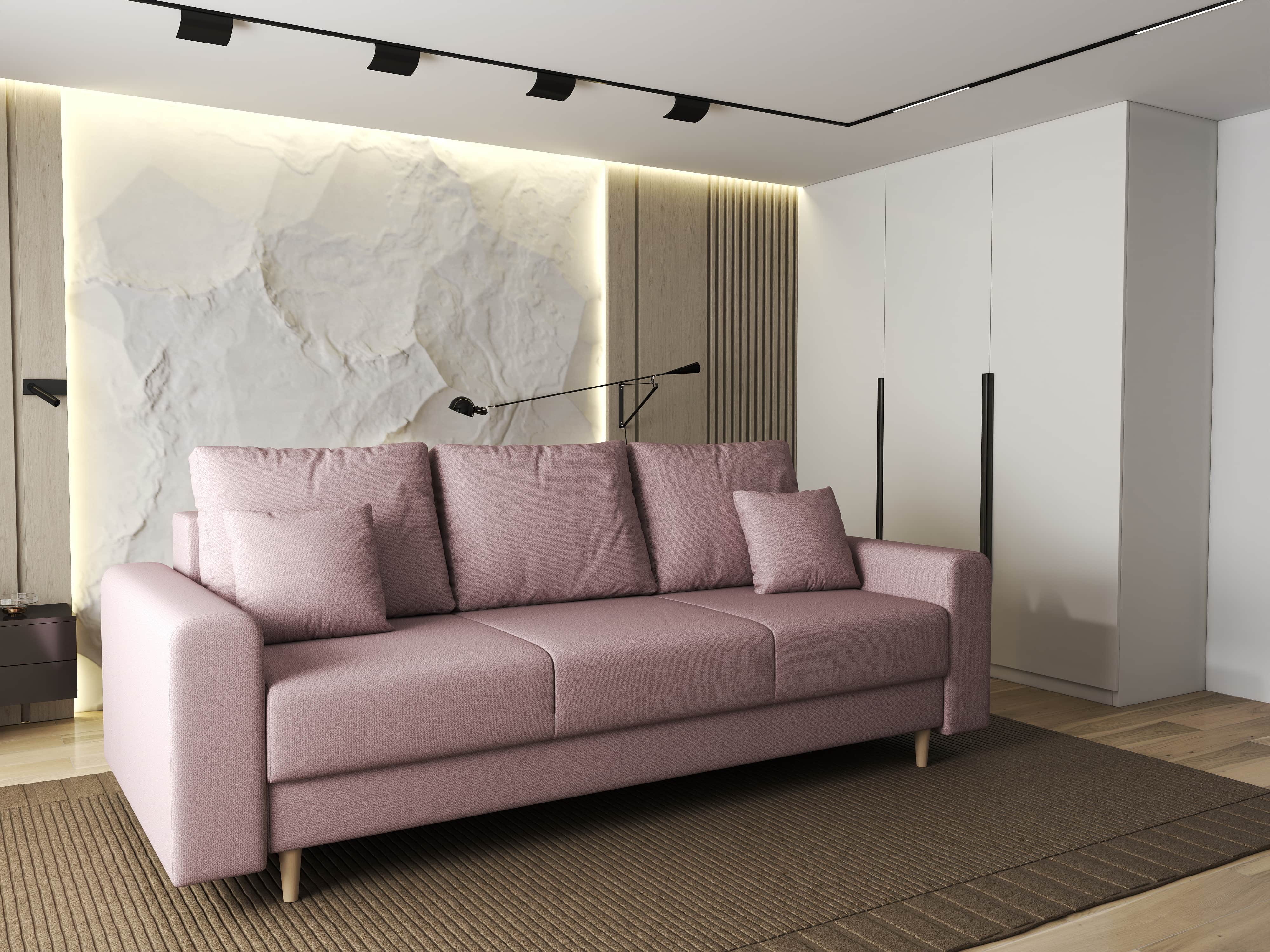 Canapea extensibilă dumonde cu ladă de depozitare si sezut confortabil din spuma HR, Kronos Enjoy Flamingo 210x100 cm fabrica