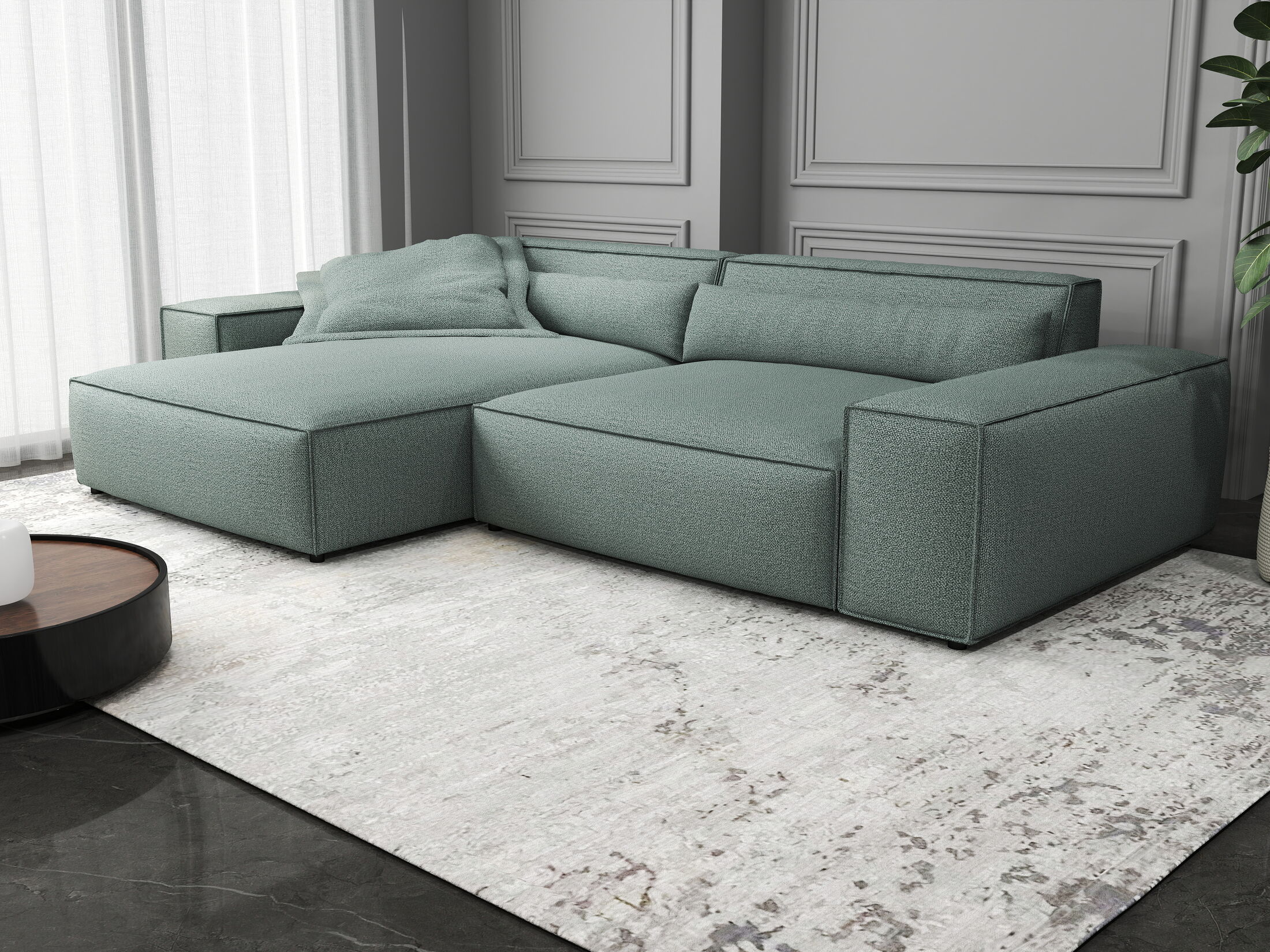 Colțar dumonde cu șezut confortabil din spumă HR, Marvelo Enjoy Verde Mint 264x175 cm