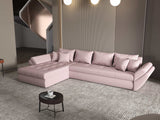 Colțar extensibil dumonde cu ladă de depozitare si sezut confortabil din spuma HR, Loana XL Enjoy Roz 335x185 cm Fabrica