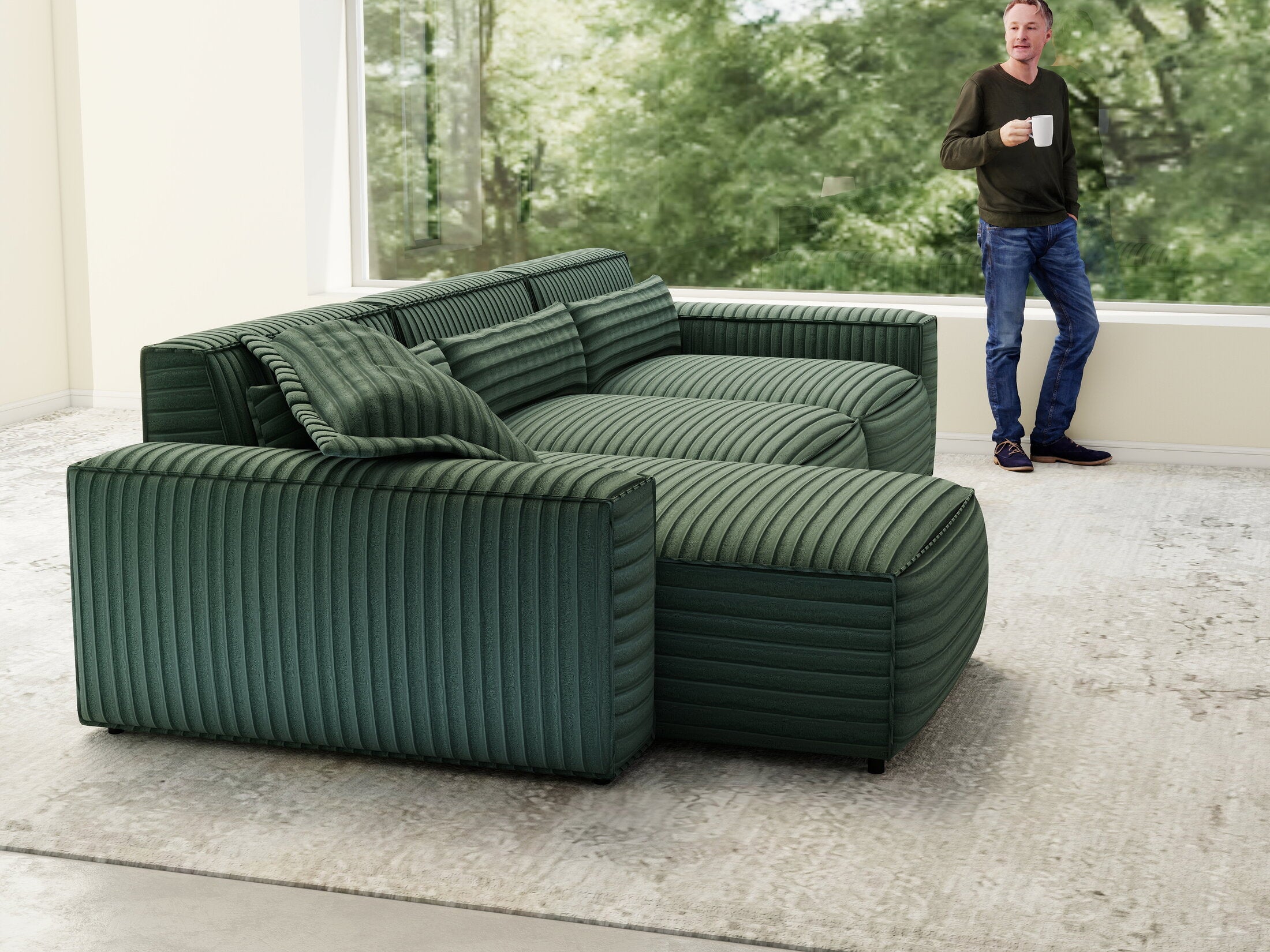 Colțar dumonde cu sezut confortabil din spuma HR, Marvelo XL Ambience Verde 366x175 cm