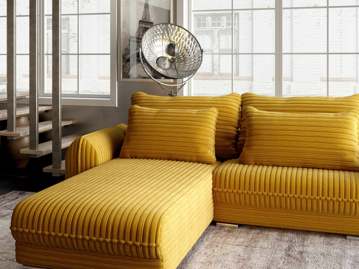 Colțar extensibil dumonde cu ladă de depozitare si sezut confortabil din spuma HR, Denver Ambience Mustar 275x185 cm Fabrica