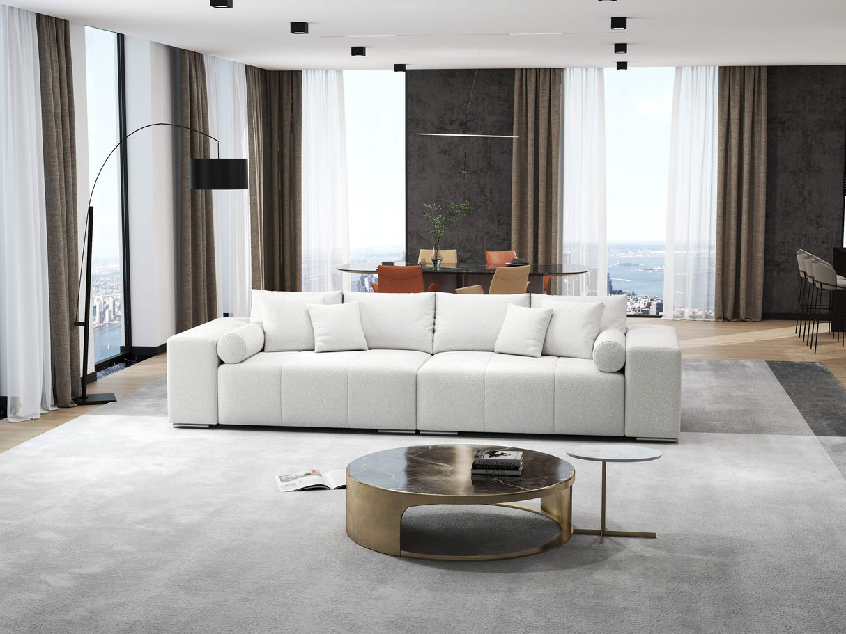 Canapea extensibilă dumonde cu ladă de depozitare si sezut confortabil din spuma HR, Marbela Euphoria Alb XXL 295x100 cm fabrica