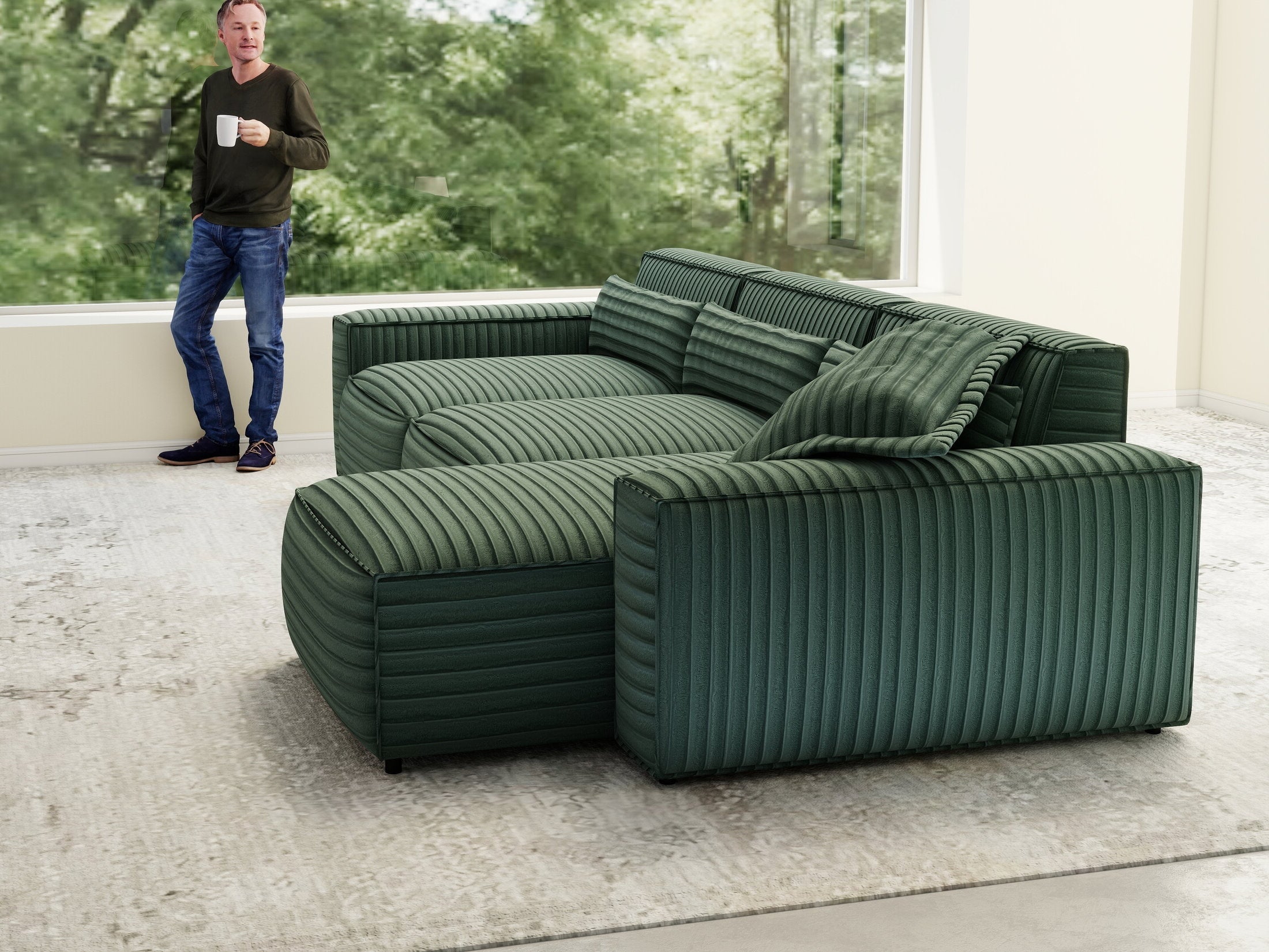 Colțar dumonde cu sezut confortabil din spuma HR, Marvelo XL Ambience Verde 366x175 cm II