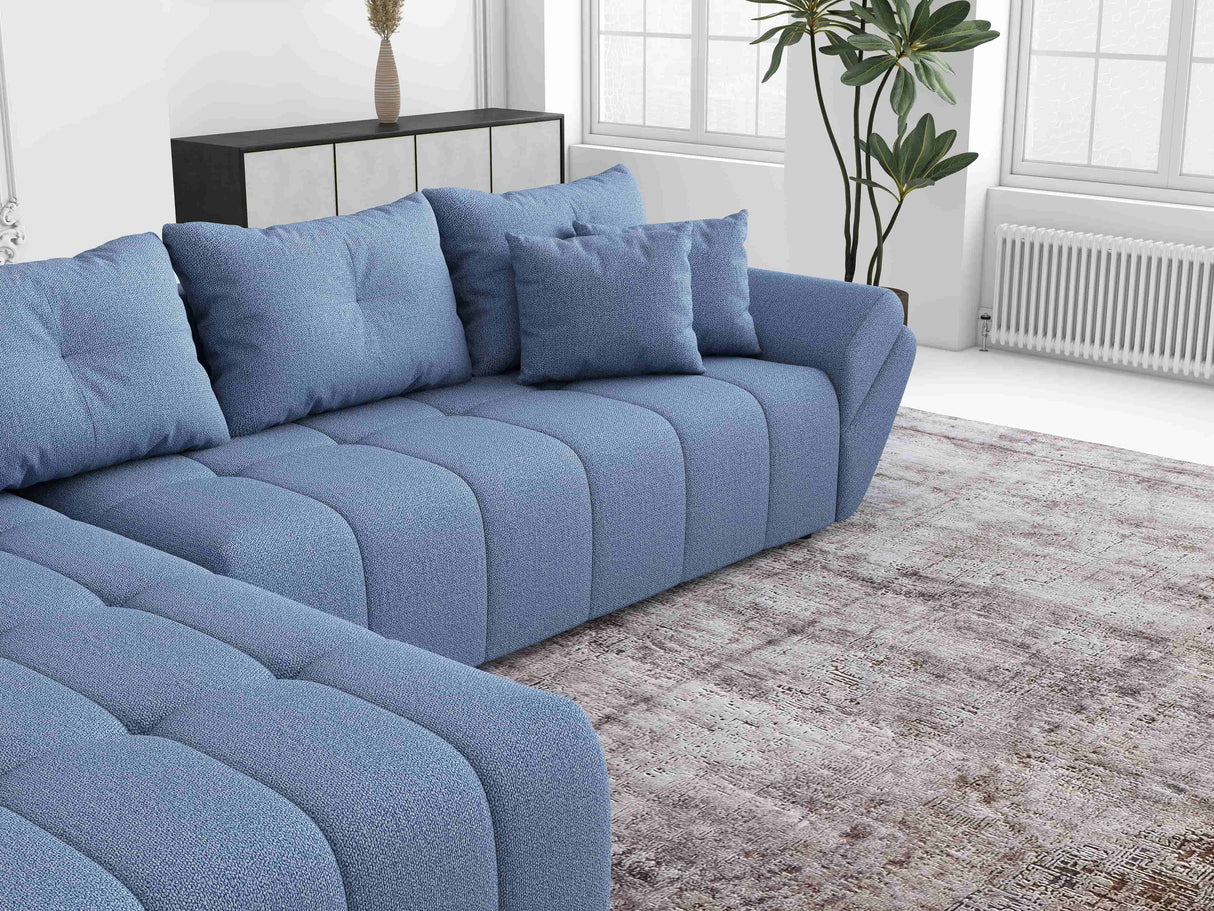 Colțar extensibil dumonde cu ladă de depozitare si sezut confortabil din spuma HR, Berlin XL Enjoy Lux Blue 350x185 cm Fabrica