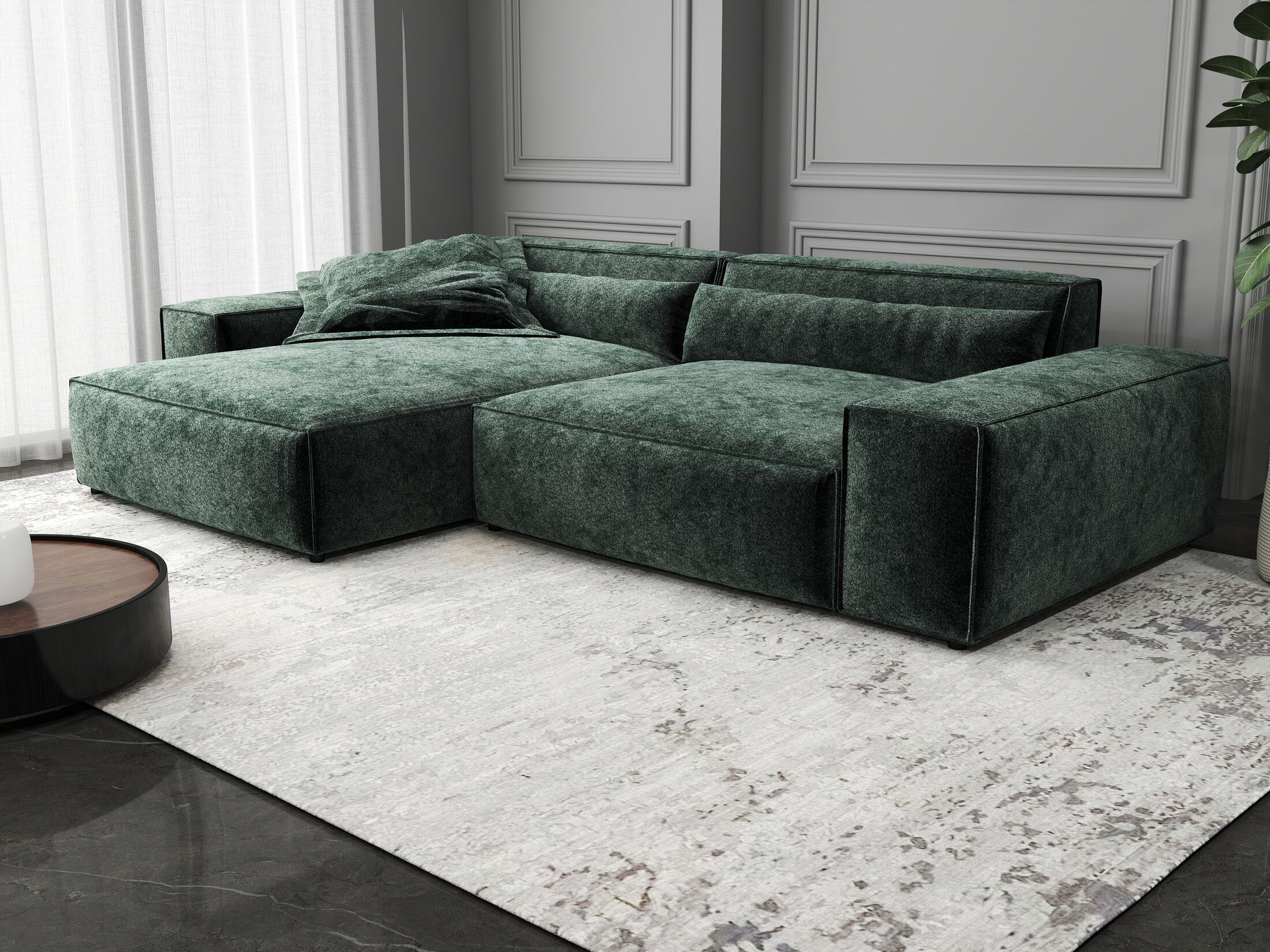 Colțar dumonde cu șezut confortabil din spumă HR, Marvelo Euphoria Verde 264x175 cm