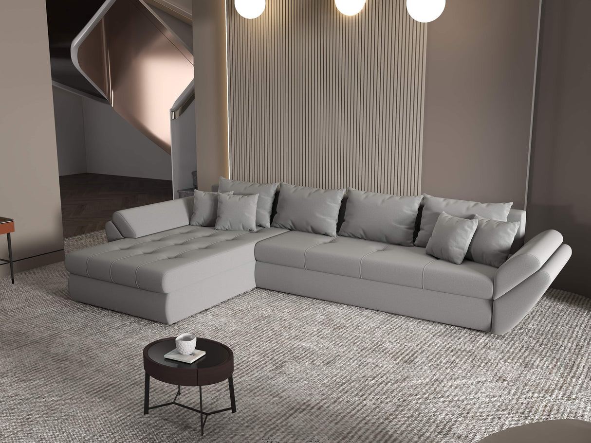 Colțar extensibil dumonde cu ladă de depozitare si sezut confortabil din spuma HR, Loana XL Royal Velvet Gri 335x185 cm Fabrica