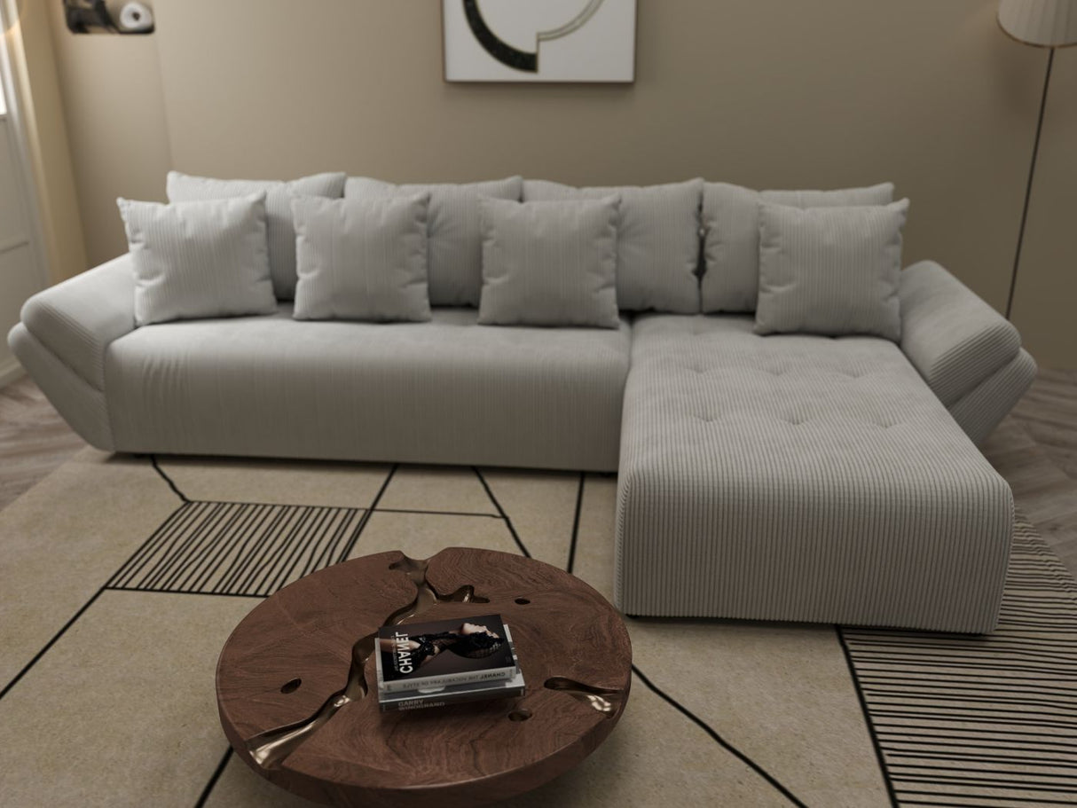 Colțar extensibil dumonde cu ladă de depozitare si sezut confortabil din spuma HR, Berlin XL Zoom Pearl 350x185 cm II