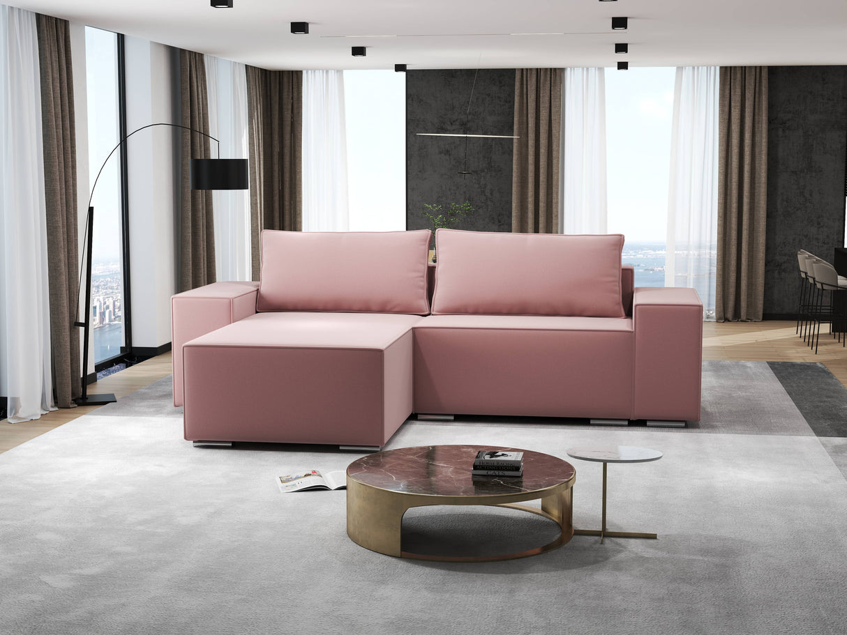 Colțar extensibil dumonde cu ladă de depozitare si sezut confortabil din spuma HR, Dream Royal Roz 290x185 cm Fabrica