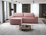 Colțar extensibil dumonde cu ladă de depozitare si sezut confortabil din spuma HR, Dream Royal Roz 290x185 cm Fabrica