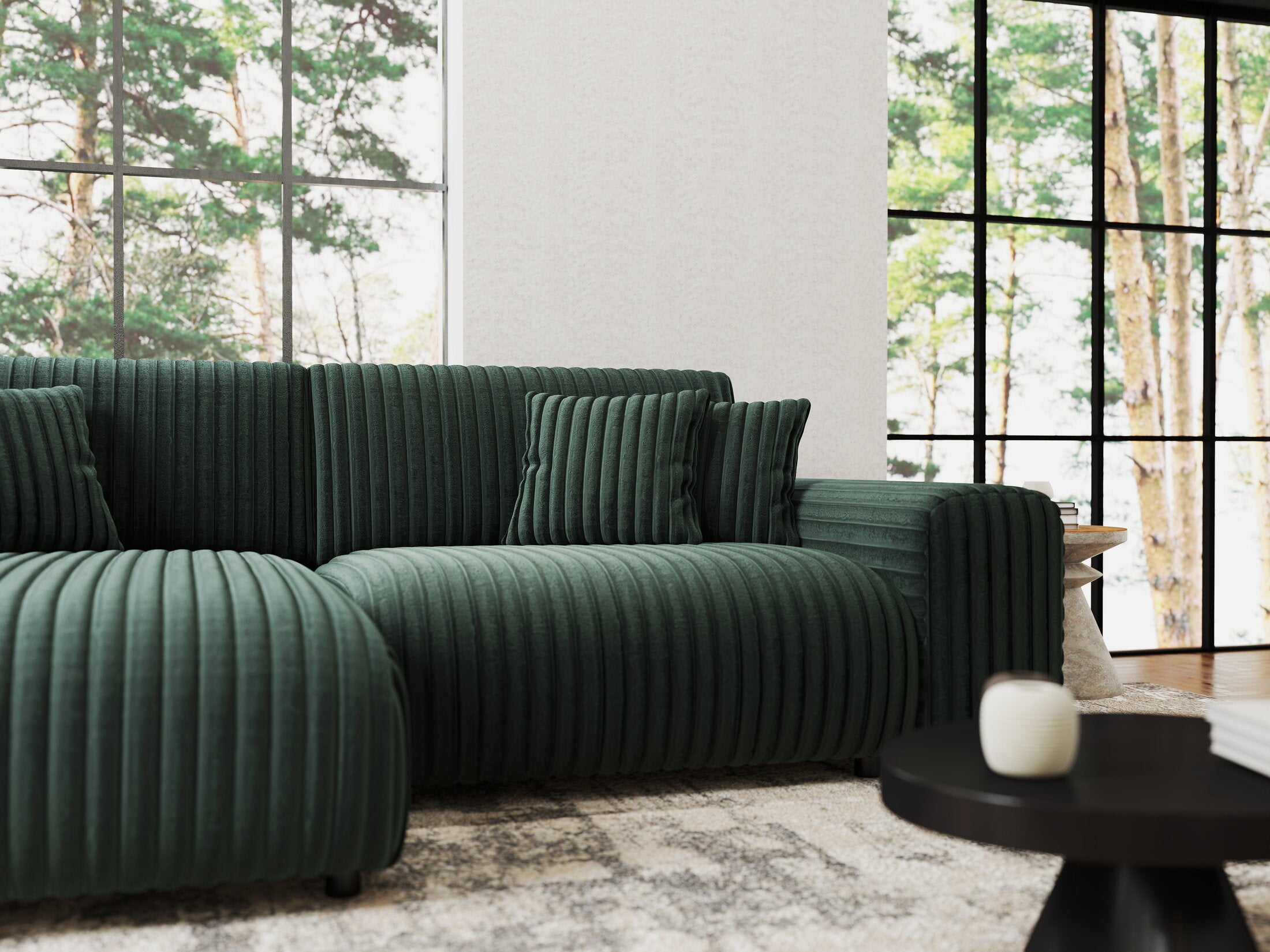 Colțar extensibil dumonde cu ladă de depozitare si sezut confortabil din spuma HR, Sarina Ambience Verde 255x168 cm