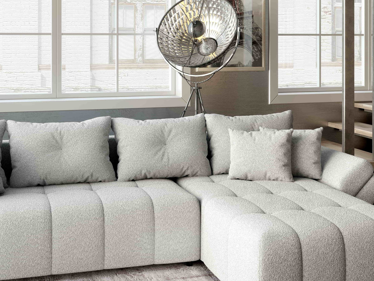 Colțar extensibil dumonde cu ladă de depozitare si sezut confortabil din spuma HR, Berlin XL Euphoria Grey 350x185 cm II Fabrica