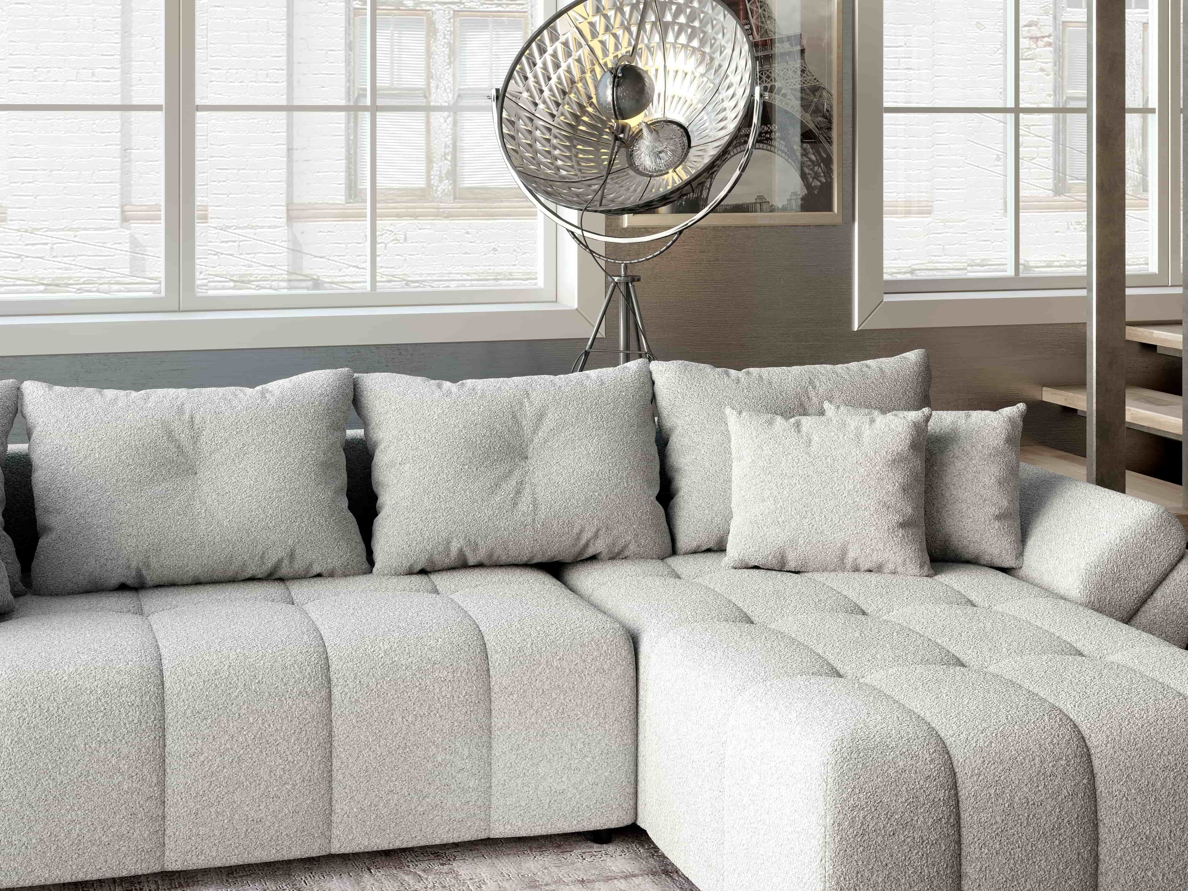 Colțar extensibil dumonde cu ladă de depozitare si sezut confortabil din spuma HR, Berlin XL Euphoria Dove 350x185 cm II Fabrica