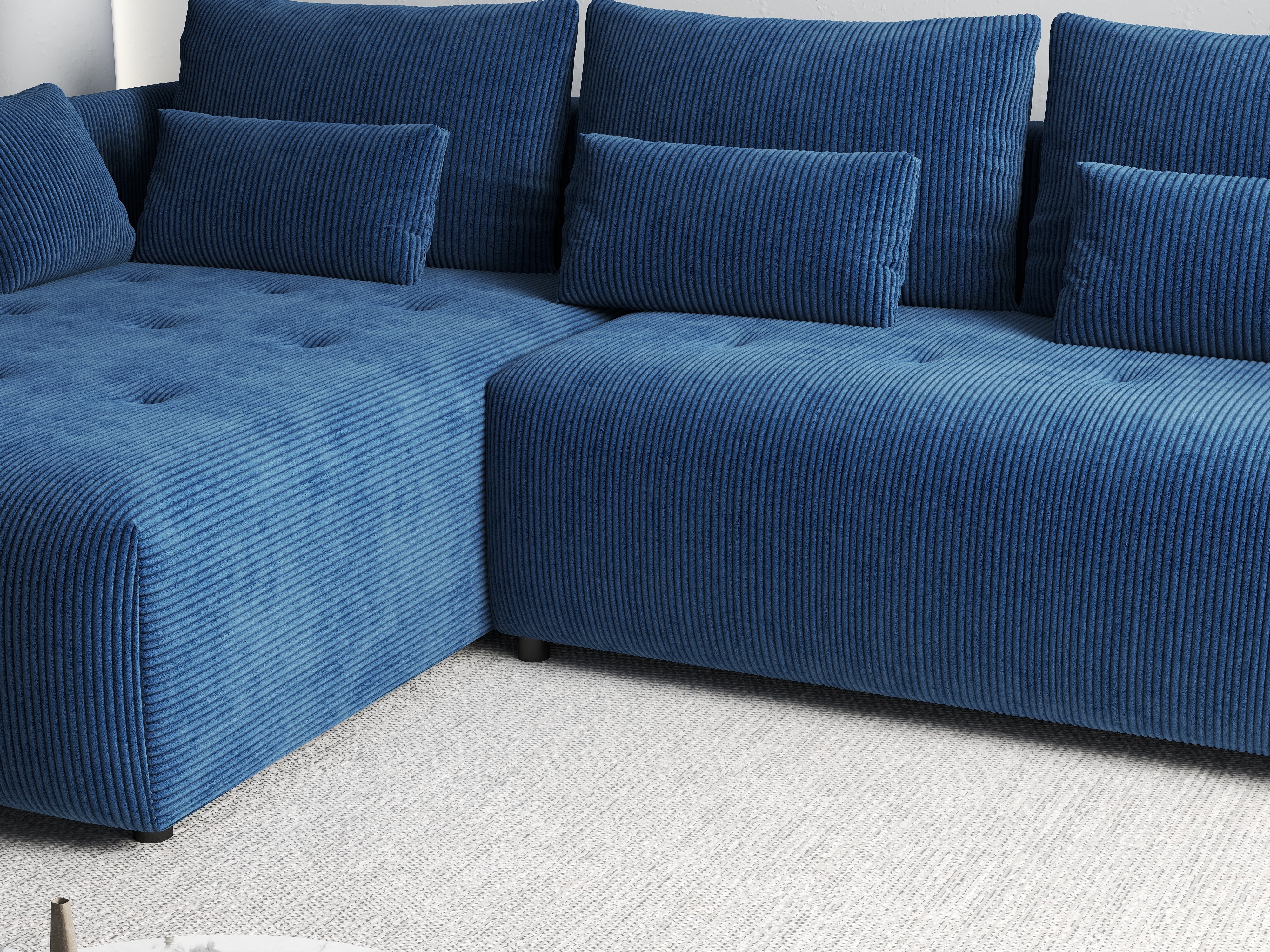 Colțar extensibil dumonde cu ladă de depozitare si sezut confortabil din spuma HR, Malta Zoom Blue II 235x185 cm Fabrica