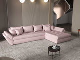 Colțar extensibil dumonde cu ladă de depozitare si sezut confortabil din spuma HR, Loana XL Enjoy Roz II 335x185 cm Fabrica