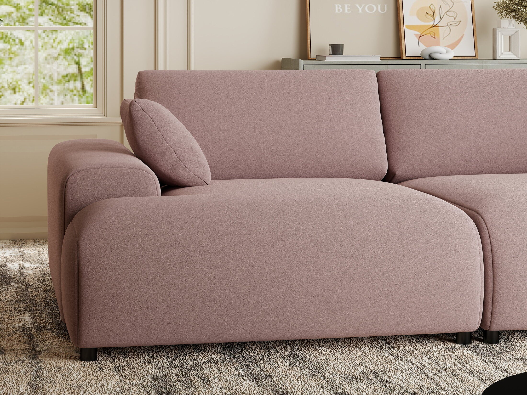 Canapea dumonde cu sezut confortabil din spuma HR, Hudson Royal Roz 237x144 cm