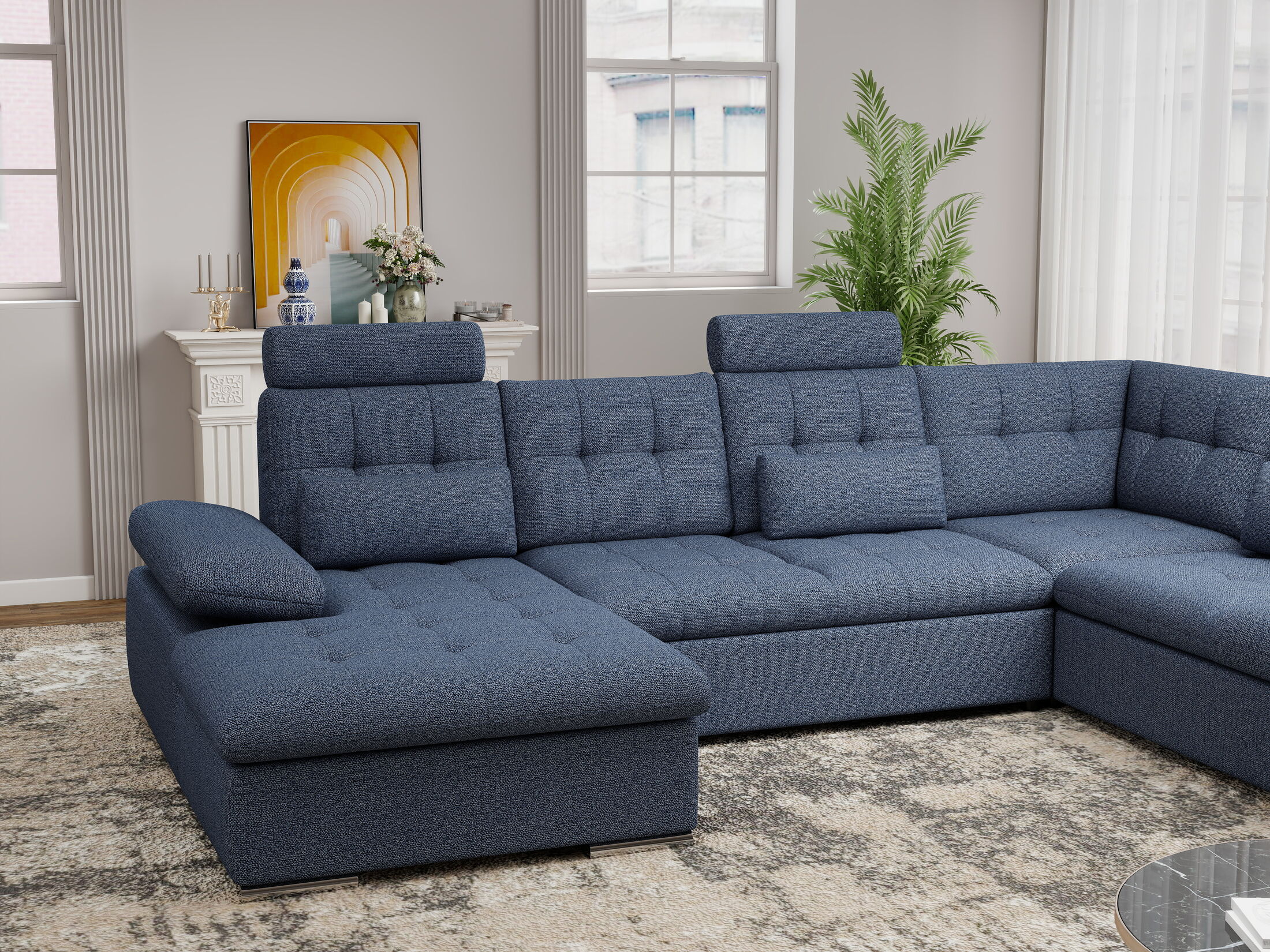 Colțar extensibil dumonde cu ladă de depozitare și șezut confortabil din spumă HR, Merkur U Enjoy Antracit 324x218 cm