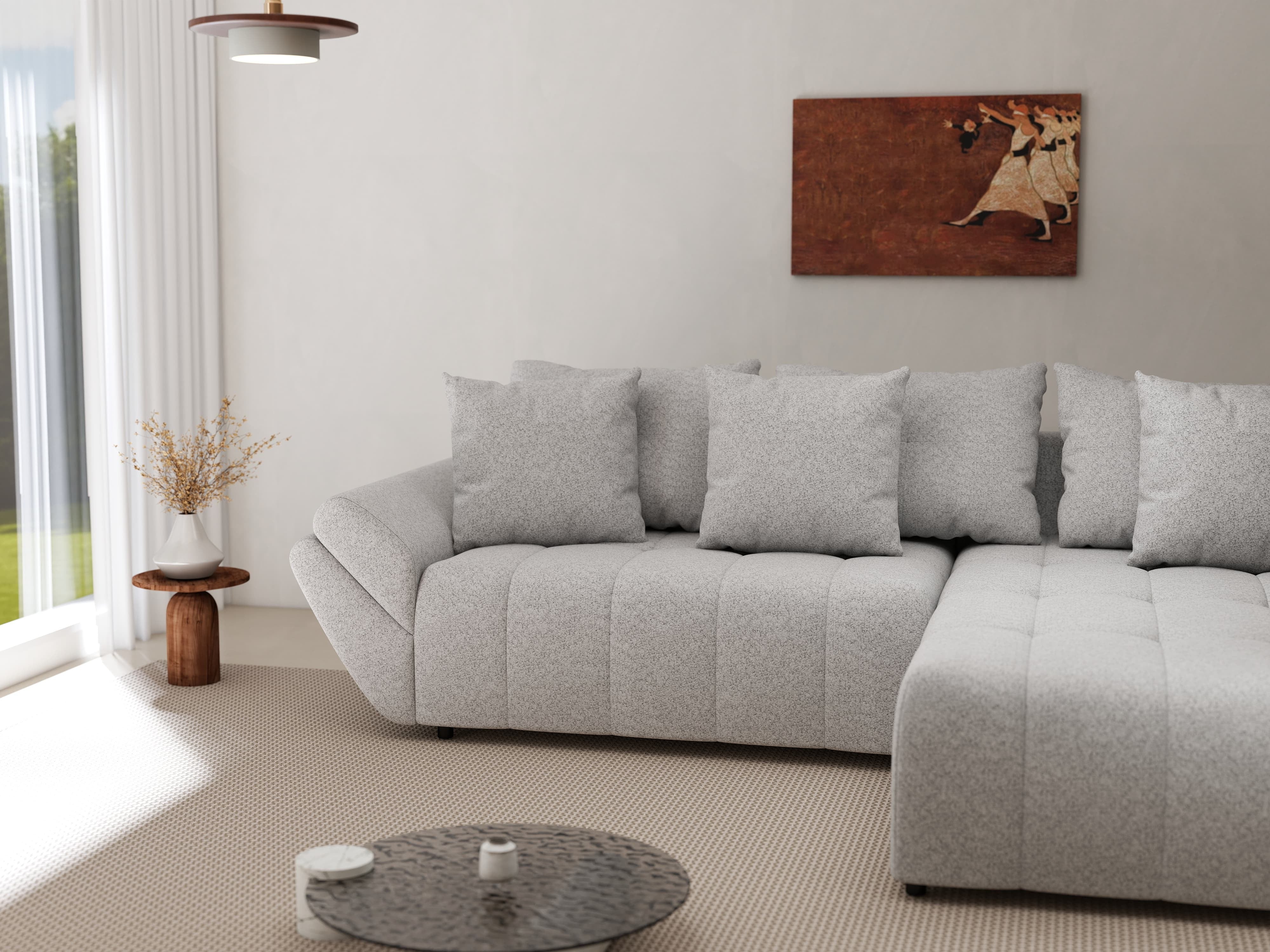 Colțar extensibil dumonde cu ladă de depozitare si sezut confortabil din spuma HR, Berlin Euphoria Gri 280x185 cm II Fabrica