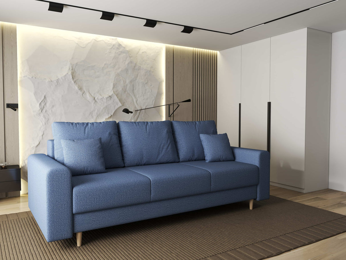 Canapea extensibilă dumonde cu ladă de depozitare si sezut confortabil din spuma HR, Kronos Enjoy Albastru 210x100 cm fabrica