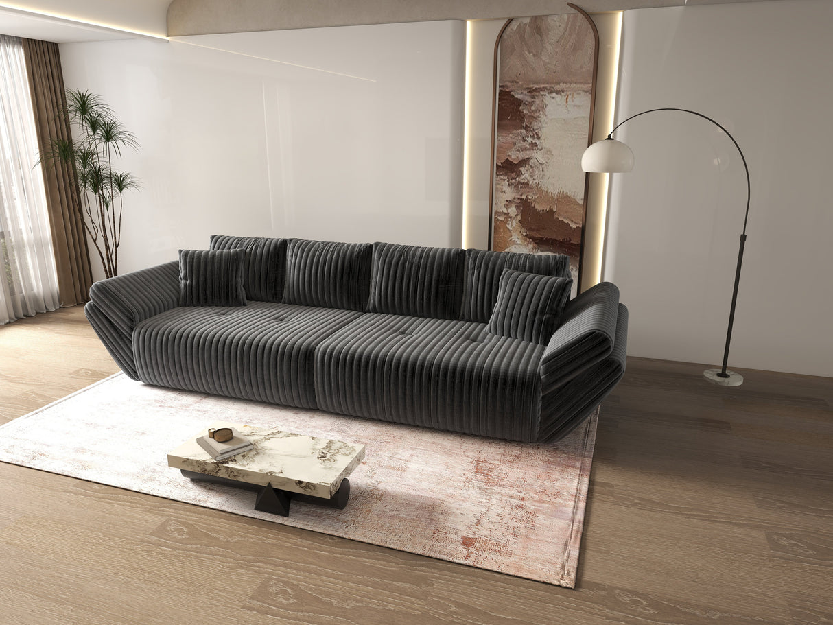 Canapea extensibilă dumonde cu ladă de depozitare si sezut confortabil din spuma HR, Berlin Ambience Grey 300x100 cm Fabrica